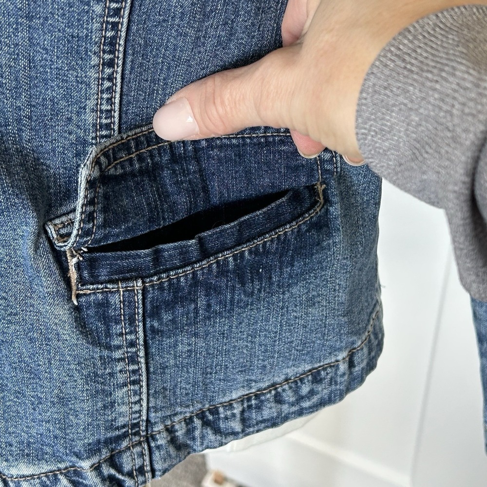 Ethyl Vintage Denim Blazer Jacket ~ Women's LARGE ~Medium Wash Stretch Y2K Retro - Picture 4 of 11